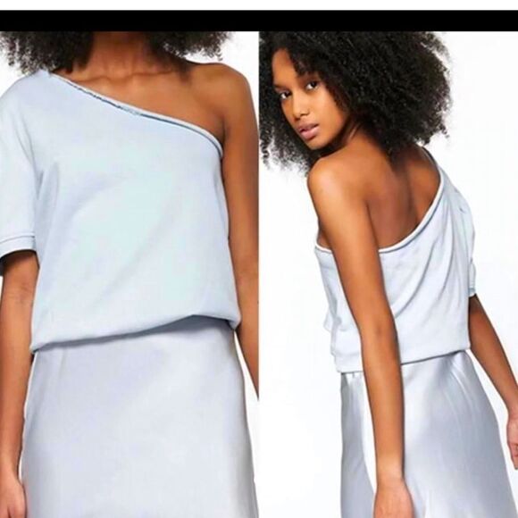 NEW Cami NYC Top Blouse One Shoulder Cotton Blue Size M - Picture 1 of 6